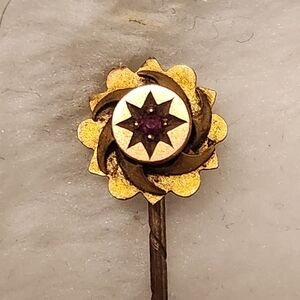 Ruby Elegant Gold and Black Starburst Brooch Antique Pin